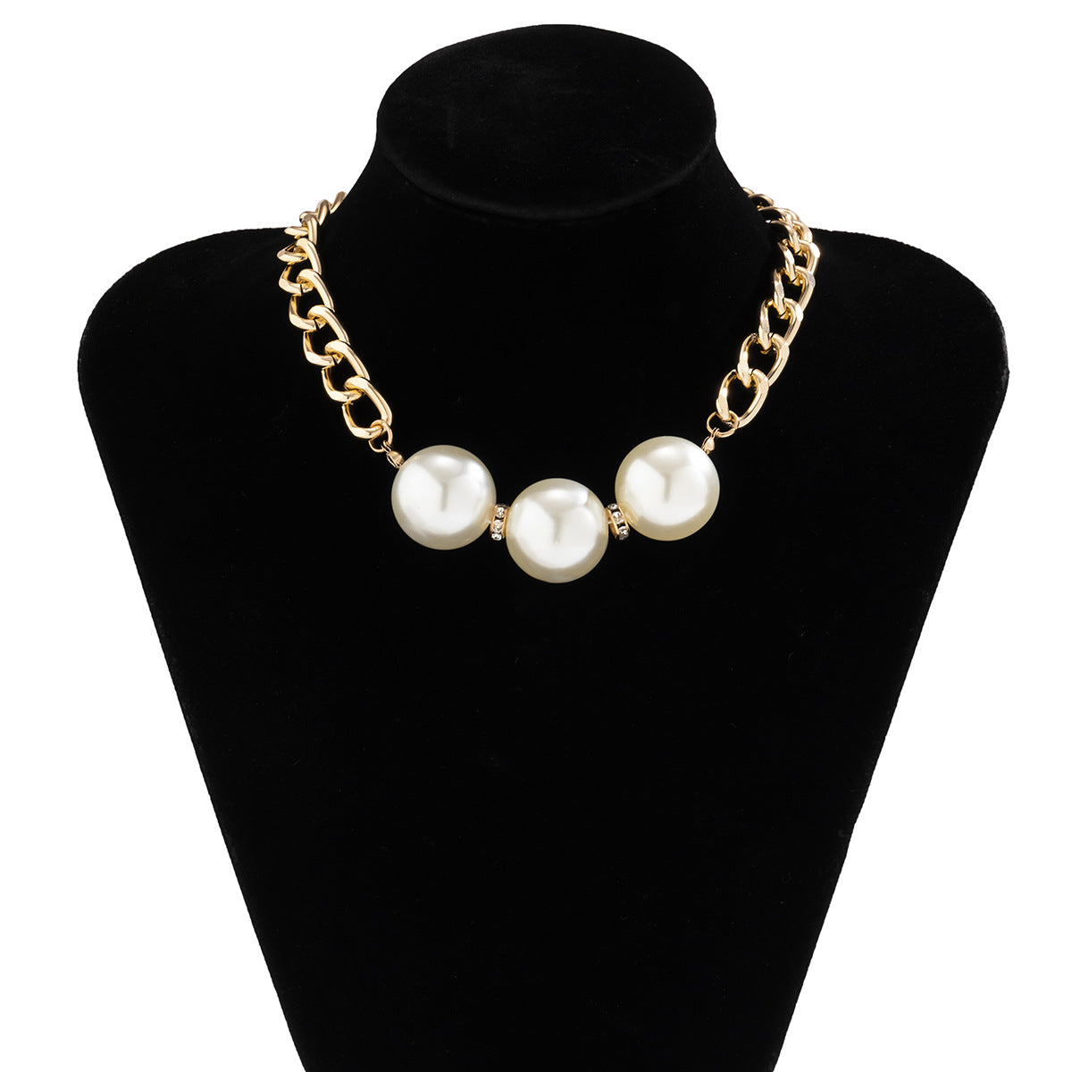 Wholesale Geometric Chunky Chain Imitation Pearl Rhinestone Bracelet Necklaces Set